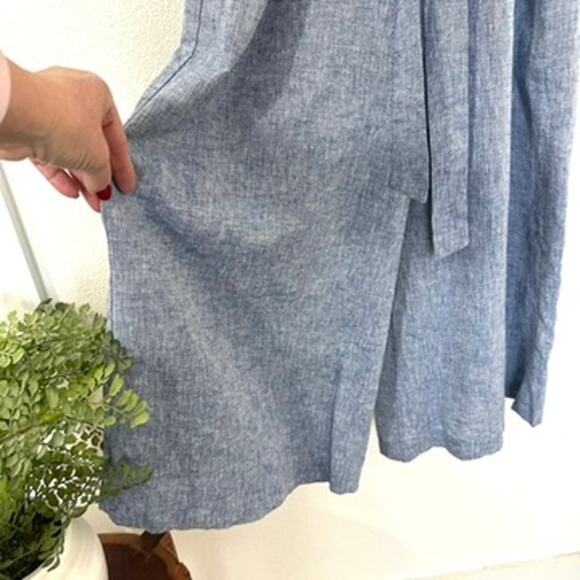 V by Violet Weekend Chambray Linen Blend Jumpsuit Ruffle Sleeve Blue 8 Coquette - Picture 6 of 8
